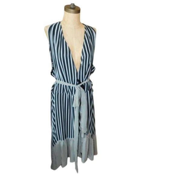 Lane Bryant Size 26 Plus Size Belted Lined Striped Midi Dress NWT $89 - Picture 1 of 3